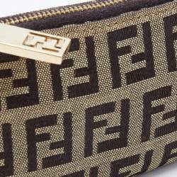 Pre Owned Fendi Tobacco Zucchino Canvas Key Chain Pouch