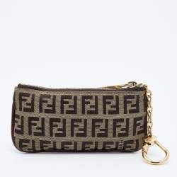Pre Owned Fendi Tobacco Zucchino Canvas Key Chain Pouch