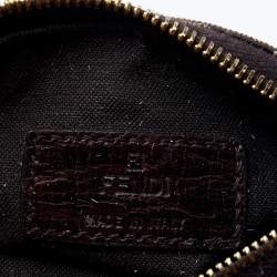 Pre Owned Fendi Tobacco Zucchino Canvas Key Chain Pouch