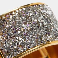 Pre Owned Fendi Fendista Crystals Gold Tone Wide Cuff Bracelet S
