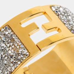 Pre Owned Fendi Fendista Crystals Gold Tone Wide Cuff Bracelet S