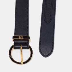 Pre Owned Fendi Black Leather Round Buckle Belt Size 95CM