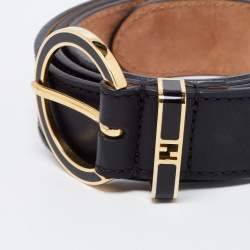 Pre Owned Fendi Black Leather Round Buckle Belt Size 95CM