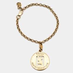 Pre Owned Fendi Vintage Gold Tone Identification Charm Bracelet