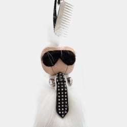Pre Owned Fendi White Fur Karlito Key Ring / Bag Charm