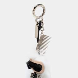 Pre Owned Fendi White Fur Karlito Key Ring / Bag Charm
