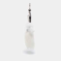 Pre Owned Fendi White Fur Karlito Key Ring / Bag Charm
