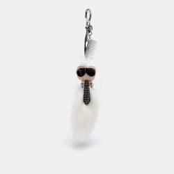Pre Owned Fendi White Fur Karlito Key Ring / Bag Charm