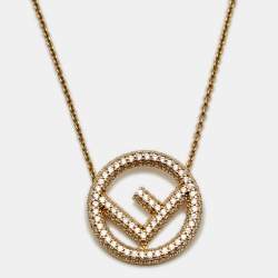 Pre Owned Fendi F Is Fendi Crystal Embellished Gold Tone Necklace