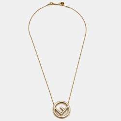 Pre Owned Fendi F Is Fendi Crystal Embellished Gold Tone Necklace