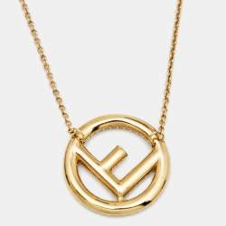 Pre Owned Fendi F Is Fendi Crystal Embellished Gold Tone Necklace