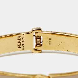 Pre Owned Fendi 'F is Fendi' Enamel Gold Tone Bracelet M
