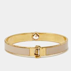 Pre Owned Fendi 'F is Fendi' Enamel Gold Tone Bracelet M