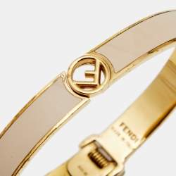 Pre Owned Fendi 'F is Fendi' Enamel Gold Tone Bracelet M