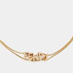 مملوكة مسبقًا Fendi Gold Tone Double Strand Crystal Logo Choker