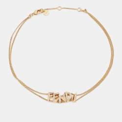 مملوكة مسبقًا Fendi Gold Tone Double Strand Crystal Logo Choker
