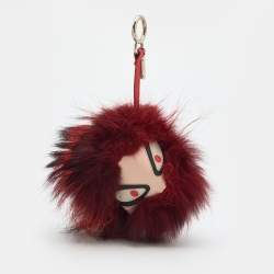 Pre Owned Fendi Red Fur Bag Bugs Leather Key Chain / Bag Charm