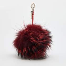 Pre Owned Fendi Red Fur Bag Bugs Leather Key Chain / Bag Charm