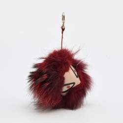 Pre Owned Fendi Red Fur Bag Bugs Leather Key Chain / Bag Charm