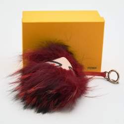 Pre Owned Fendi Red Fur Bag Bugs Leather Key Chain / Bag Charm