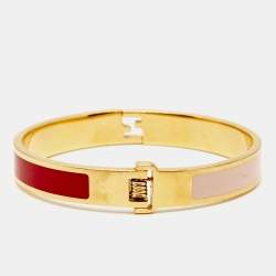 مملوكة مسبقًا Fendi The Fendista Bicolor Enamel Gold Tone Cuff Bracelet S