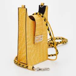 Pre Owned Fendi Yellow FF Vertigo Coated Canvas Phone Holder