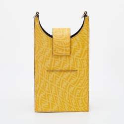 Pre Owned Fendi Yellow FF Vertigo Coated Canvas Phone Holder