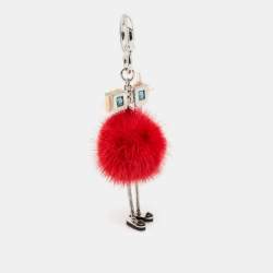 Pre Owned Fendi Red/Peach Mink Fur Hypnoteyes Chick Pom Pom Bag Charm