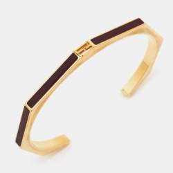 Fendi Baguette Enamel Gold Tone Open Cuff Bracelet M