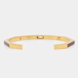Fendi Baguette Enamel Gold Tone Open Cuff Bracelet M