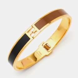 Pre Owned Fendi Fendista Bicolor Enamel Gold Tone Bracelet M
