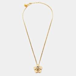 Pre Owned Fendi  Blossom Flower Two Tone Pedant Necklace