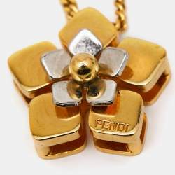 Pre Owned Fendi  Blossom Flower Two Tone Pedant Necklace