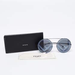 Pre Owned Fendi Black Tone/Grey Logo Mirrored FF 0285/S Round Sunglasses
