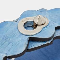 Pre Owned Fendi Silver Tone Blue Leather Wrap Bracelet