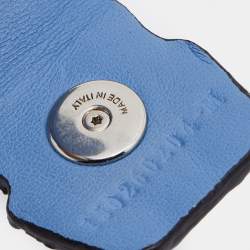 Pre Owned Fendi Silver Tone Blue Leather Wrap Bracelet