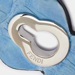 Pre Owned Fendi Silver Tone Blue Leather Wrap Bracelet