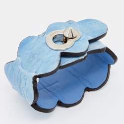 Pre Owned Fendi Silver Tone Blue Leather Wrap Bracelet