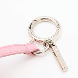 Pre Owned Fendi Dusty Pink Pom Pom Fur and Leather Bag Charm