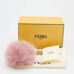 Pre Owned Fendi Dusty Pink Pom Pom Fur and Leather Bag Charm