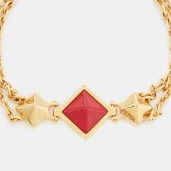 Pre Owned Fendi Gold Tone Triple Pyramid Chain Bracelet