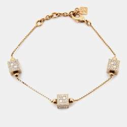 Fendi Gold Tone Crystal Cube Station Bracelet