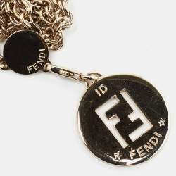 Pre Owned Fendi Identification FF Gold Tone Pendant Necklace
