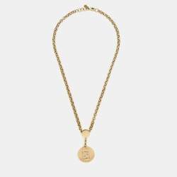 Pre Owned Fendi Identification FF Gold Tone Pendant Necklace