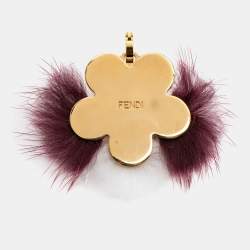 Pre Owned Fendi Flower Fox Fur Resin Gold Tone Bag Charm
