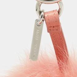 Pre Owned Fendi Peach Fox Fur and Leather Pom Pom Bag Charm