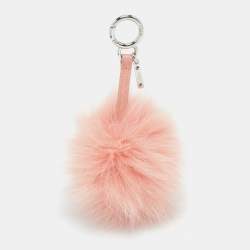 Pre Owned Fendi Peach Fox Fur and Leather Pom Pom Bag Charm