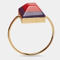 Pre Owned Fendi Resin Gold Tone Ring  Size 52