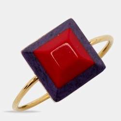 Pre Owned Fendi Resin Gold Tone Ring  Size 52