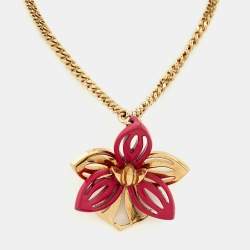 Pre Owned Fendi Flower Resin Gold Tone Charm Bracelet